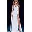 Lovely Prom Gown Sexy White Dresses Long Chiffon Slit Spaghetti 