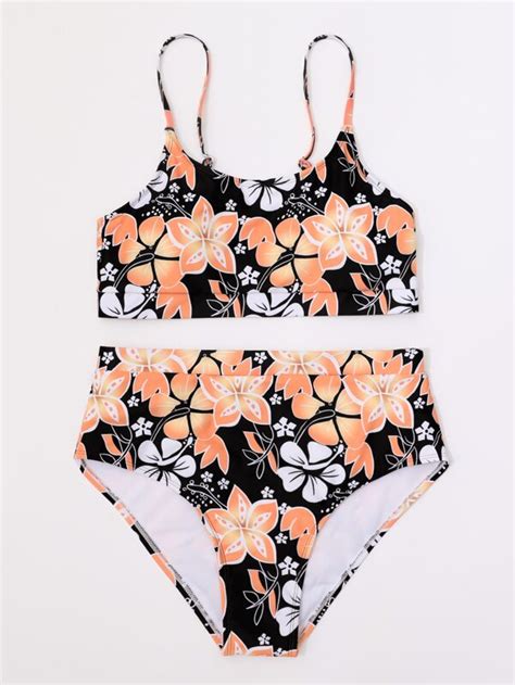 Random Floral Print High Waist Bikini Swimsuit Shein Usa