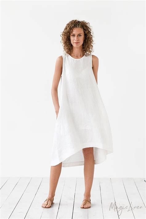 White Linen Dress Royal Toscana Asymmetrical Sleeveless Etsy Linen