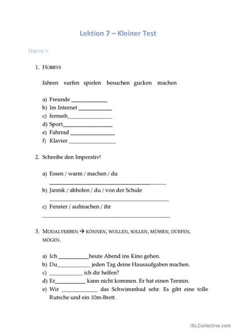 Test Lektion 7 Logisch Deutsch Fü English Esl Worksheets Pdf And Doc