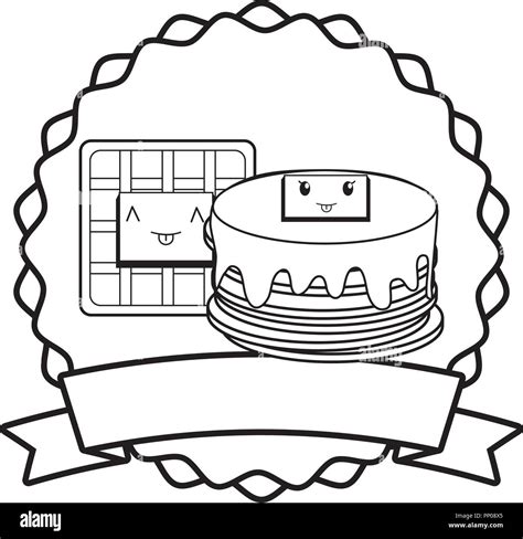 Emblem Mit Kawaii Pfannkuchen Und Waffeln Auf Weißem Hintergrund