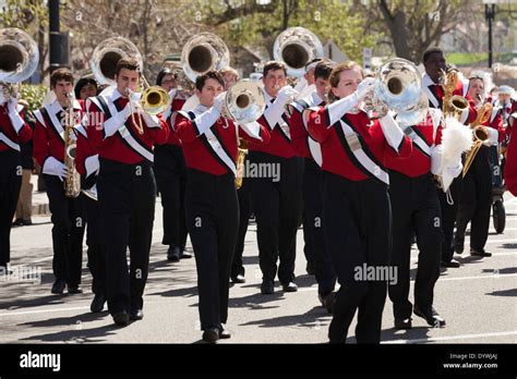High School Band Marching In Parade Usa Stock Photo Alamy