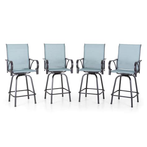 Phi Villa Patio Jacquard Textilene Swivel Bar Stools With Curved Arms