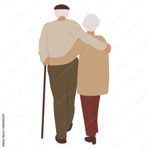 Vector Image Of A Couple Of Elderly People On A White Background View From The Back Happy Old
