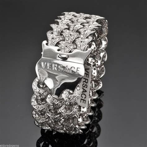 Rare Versace Atelier Woven Bracelet 18k White Gold 1075 Ct Pave