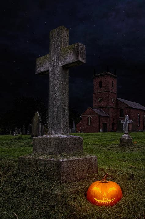 Halloween Pumpkin In Cemetery Photograph By Amanda Elwell Fine Art