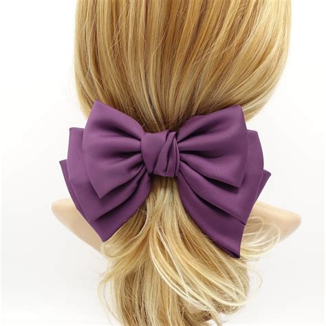 satin layered hair bow french barrette women solid color etsy