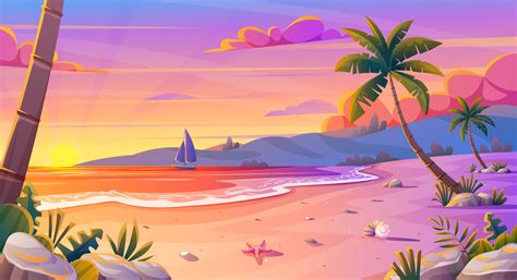 Sunset Or Sunrise On The Beach Landscape With Beautiful Pink Sky And