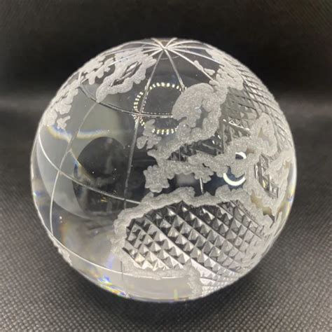 Vintage Crystal Glass Etched Frosted Clear Earth Globe World Sphere