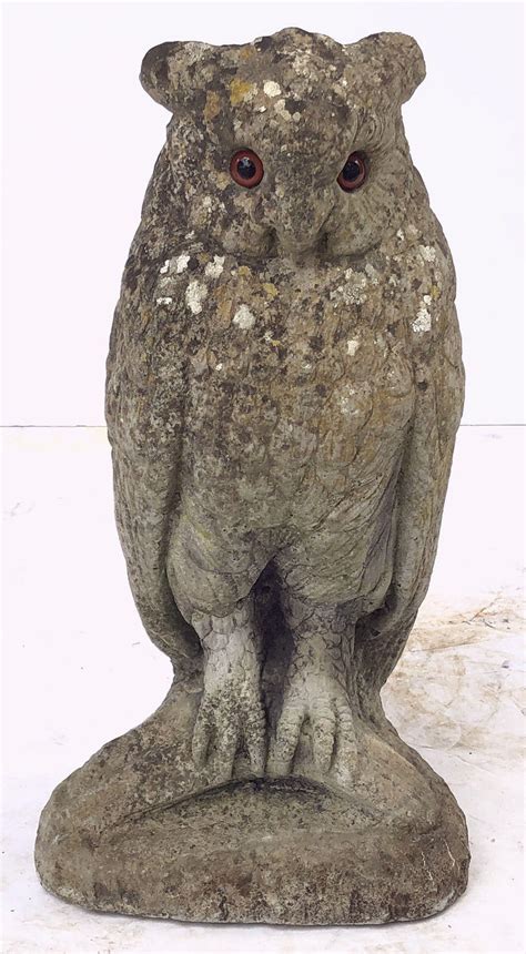 Large English Garden Stone Owl Statues With Glass Eyes Individually