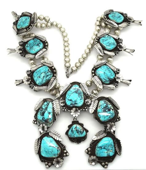 Sterling Silver Genuine Turquoise Squash Blossom Necklace Na Genuine