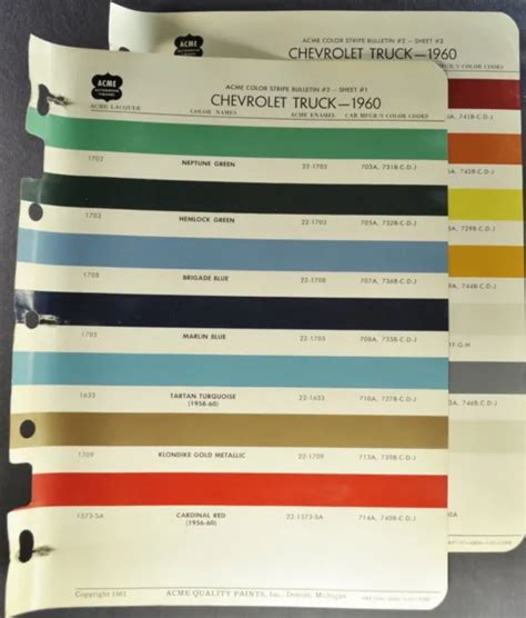 Chevrolet Truck Paint Chip Sheets Pickup Suburban Panel Van Coe