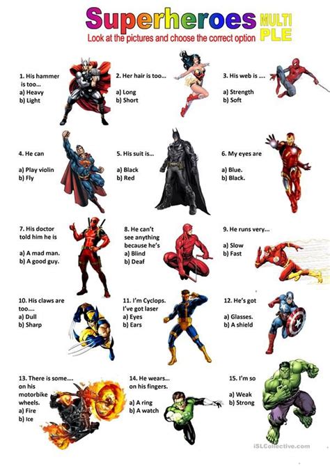 Describing Superheroes Superhero English Activities English Exercises