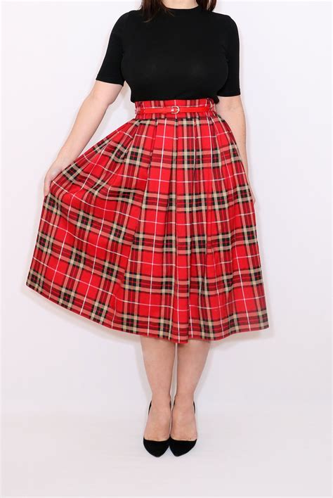 Red Tartan Midi Skirt With Pockets Plaid Midi Skirt Red Etsy
