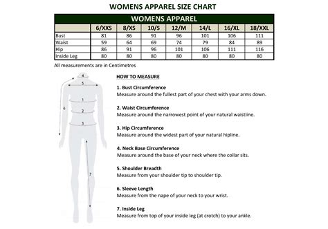 Cipir6 Womens Clothing Measurements Australia