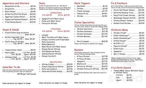 Rastrelli's menu in Clinton, Iowa, USA