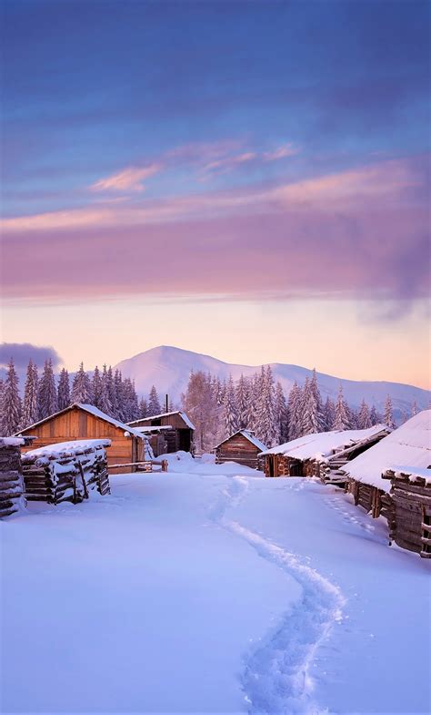 Download 1280x2120 Wallpaper Houses Winter Landscape