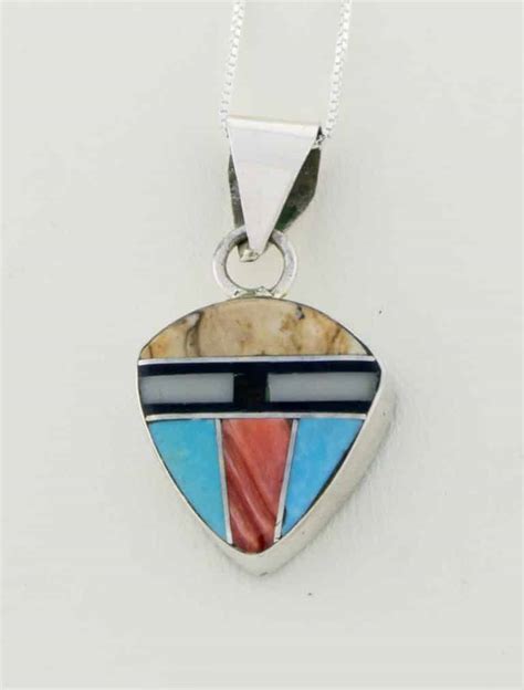 Navajo Reversible Multi Stone Inlay Pendant With Chain PE 1006