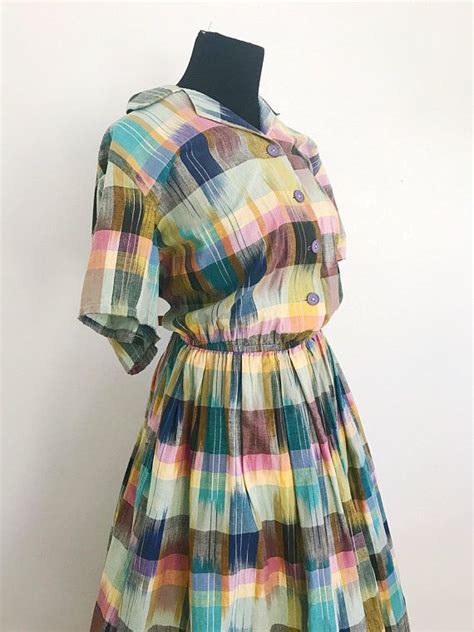 vintage 1960s atomic madras colorful full skirt day dress etsy day dresses pretty dresses