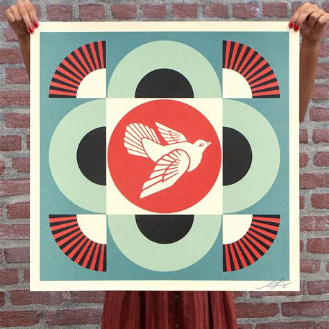 Geometric Dove Blue Signed Offset Lithograph Obey Giant