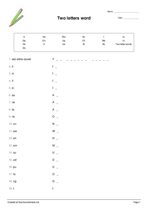 Two Letters Word Word Scramble Quickworksheets