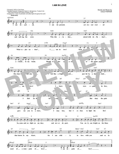 I Am In Love Partitions Cole Porter Lead Sheet Fake Book