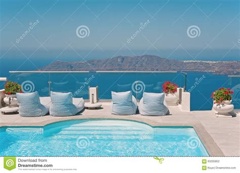 Balcony With Pool With Caldera Sea View Stock Photo