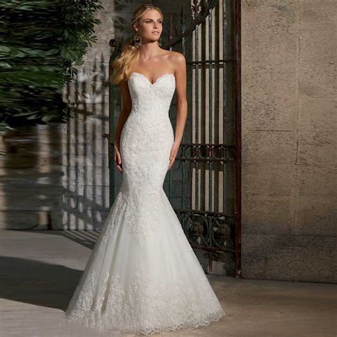 ivory lace mermaid wedding dresses for classical bridal