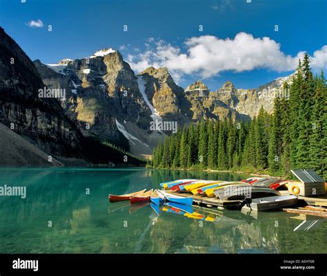 Canoes On Moraine Lake Banff National Park Canada Stock Photo Alamy