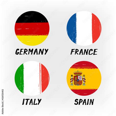 Set Of 4 Flags Round Icons Germany France Italy Spain Stock Vector