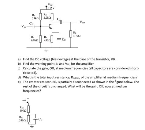 Solved Vcc 15V R 33k92 Rc 2 2kΩΙ Vout RL 4 7kΩ R2 6 8kΩ RE Chegg