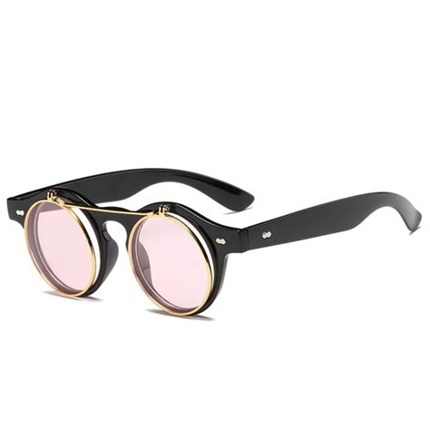 Steampunk Goth Goggles Retro Flip Up Round Sun Glasses For Women Vinta