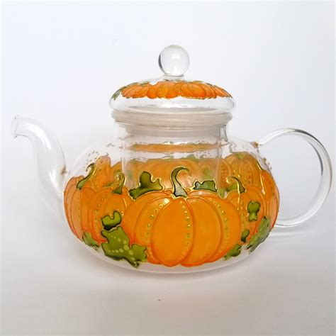 Pumpkin Teapot Hand Painted Personalised Glass Teapotfor Etsy Canada