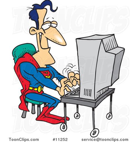 Super Man Cartoon Using A Computer 11252 By Ron Leishman