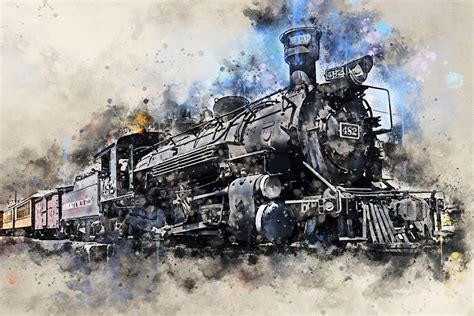 Vintage Steam Train 482 Canvas Art Print Watercolour Effect Alan Hill Art