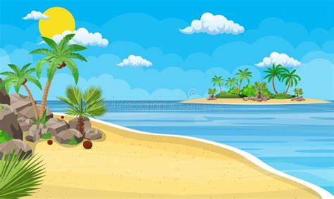 Paisaje De La Palmera En La Playa Ilustración del Vector Ilustración de calor verano