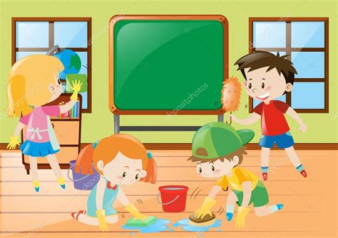 Students Cleaning Classroom Together — Stock Vector © Brgfx 128567324