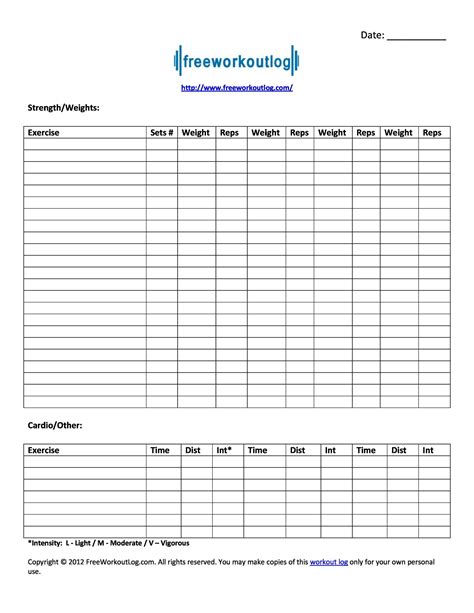 Workout Printable Sheets Workout Log Templates Are Fillable Forms That Can Be Used To Record