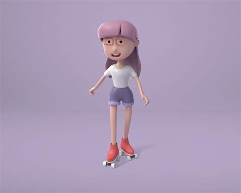 Free Psd 3d Woman Playing Roller Skating Character