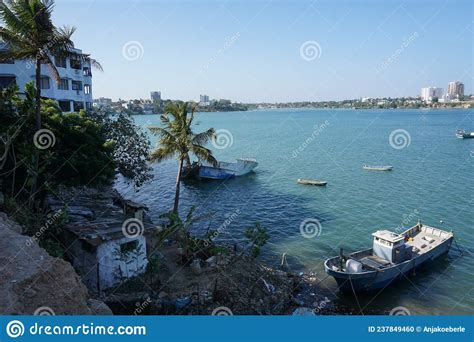 Shore In Mombasa With Some Old Fisher Boats Editorial Image Image Of