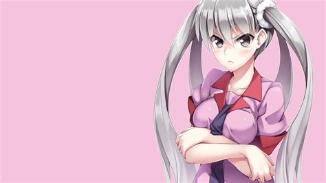 Desktop Wallpaper Black Hanekawa Bakemonogatari Anime Girl White Hair Hd Image Picture