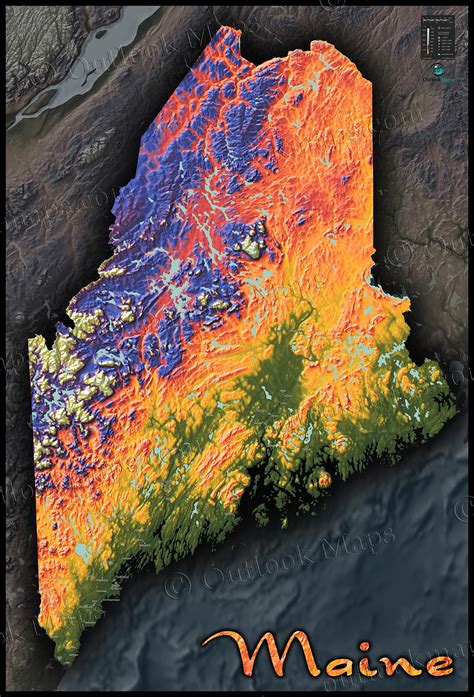 Maine Topography State Map 3d Colorful Physical Terrain