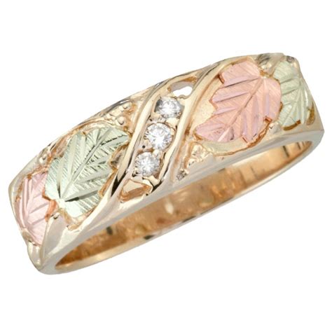 Tri Color Black Hills Gold And Diamond Ladies Wedding Ring