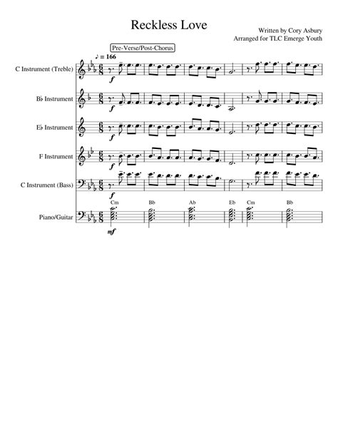 Reckless Love Sheet Music For Piano Trombone Flute Clarinet In B Flat And More Instruments