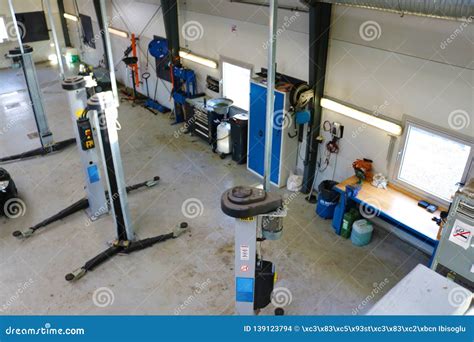Lift In The Car Workshop Car Repair Station Stock Photo Image Of