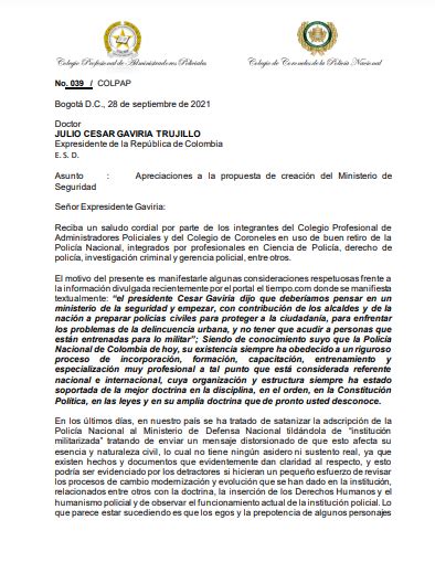 Carta Al Expresidente C Sar Gaviria Trujillo Colegio De Coroneles