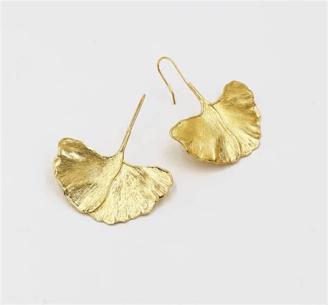 Ginkgo Leaf Gold Metal Statement Earrings Lovely And Casual Etsy