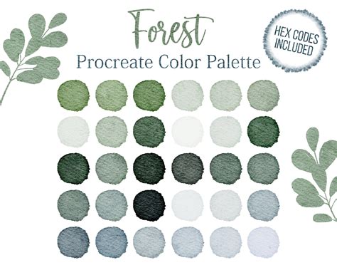 Procreate Palette Green Earth Tones Palette Hex Codes Brown Etsy