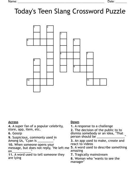 Todays Teen Slang Crossword Puzzle Wordmint
