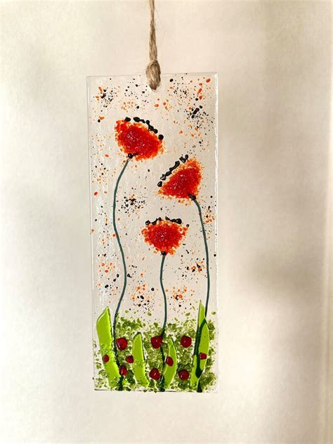 Fused Glass Poppy Flowers Poppy Art Suncatcher Remembrance Etsy Uk